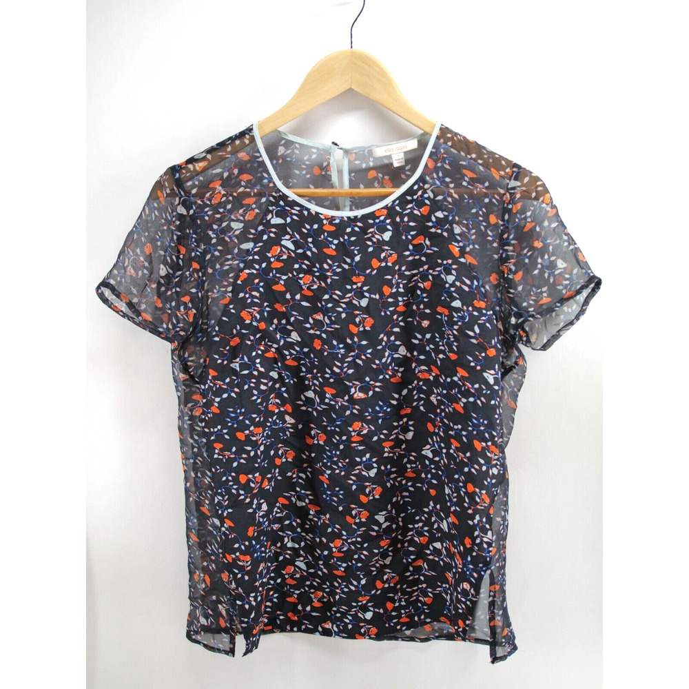 Ella Moss Printed Silk Top Blouse small‎ short sleeve